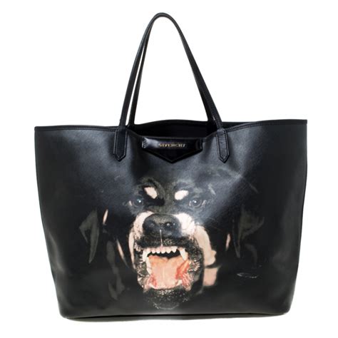 Givenchy Black Textured Coated Rottweiler Print Zip Antigona 